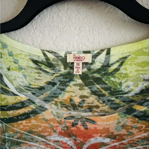 Reba Woman Plus Green Orange Boho Tie Dye Embellished Jeweled Tee Size 3X - Picture 7 of 8